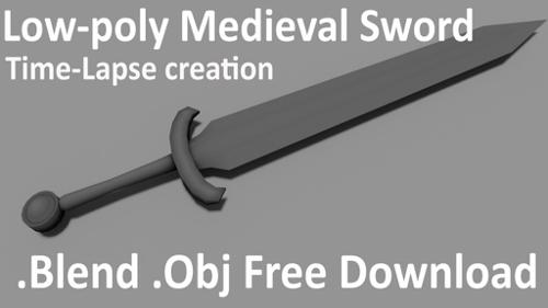 Low poly medieval sword preview image